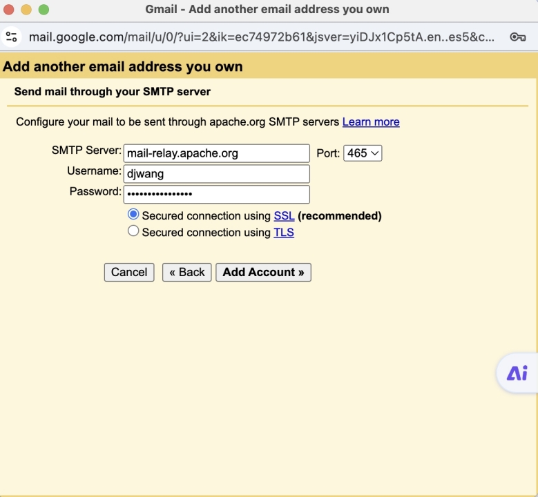 Set up Apache email in Gmail - step 4